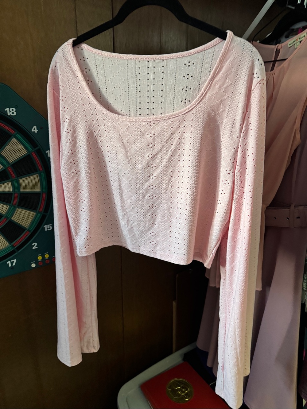 Source Unknown Pink Eyelet Cropped Long-Sleeve Top